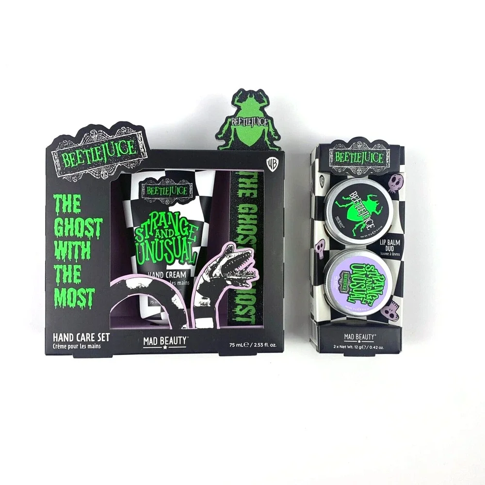 Beetlejuice Mad Beauty Hand Care Set Amber Ginseng Lotion Nail File Lip Balm Duo